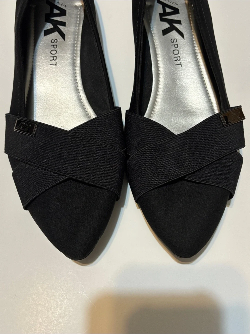 Anne Klein Black Pointed-Toe Cross-Strap Flats